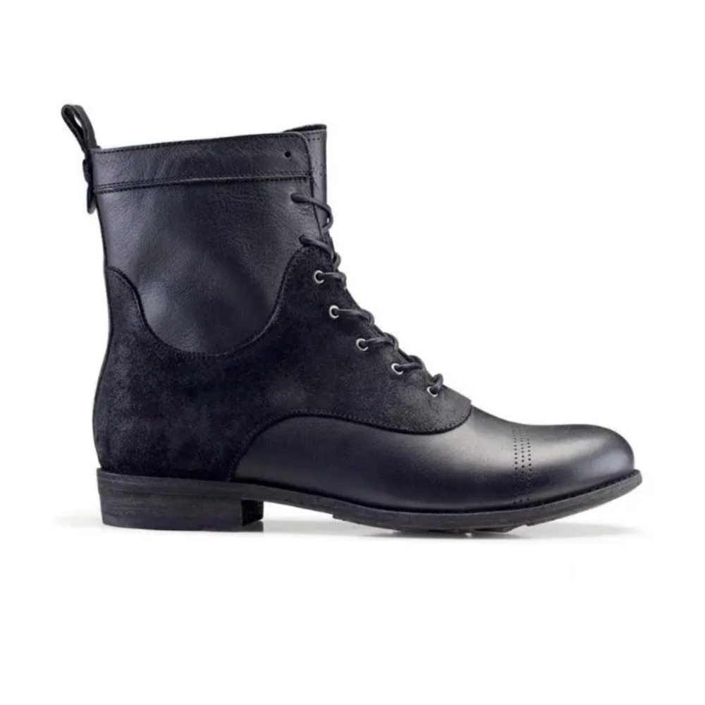 OluKai Women’s Nani Kamea Black Leather and Suede Combat Boots